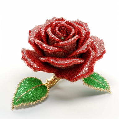 clipart of a realistic rendering of a red rose made out of pure diamond and emerald on a white background, in the style of extremely detailed, mineral, expensive, 8k