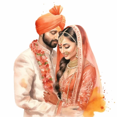 Watercolor hindu bride and groom during anand karaj clipart