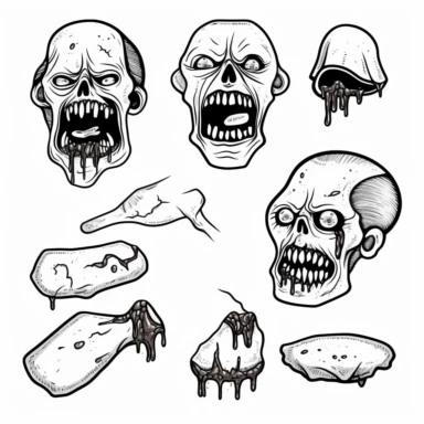 a set of black line clipart inspired by zombie wars and eat the rich and income inequality and class warfare and evil muppets and retro rubber hose style animation