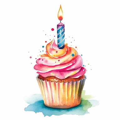 clipart watercolors birthday cupcake with birthday candle