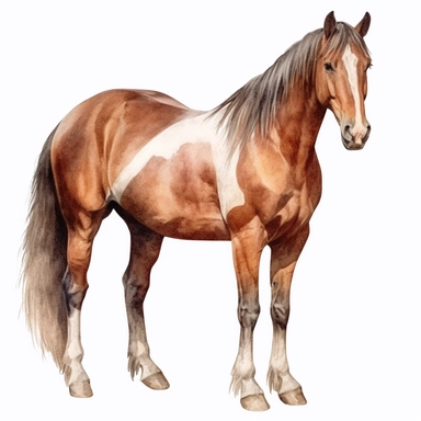 watercolour realistic horse standing beautifully detailed perfect realistic facial features four perfect legs and hooves beautiful horse non blurry clear image beta upscale , png image,high resolution,300dpi,graphic clipart,computer graphics