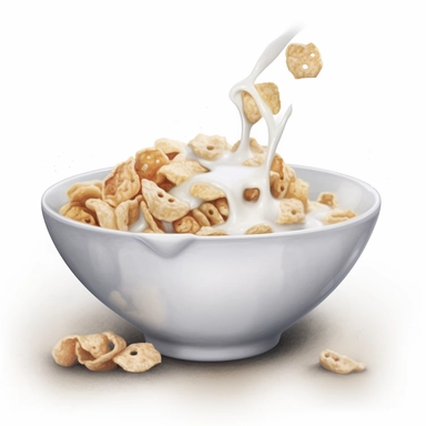 watercolor for a clipart with a white background of a bowl of cereal with milk, realism, painted by mike dargas