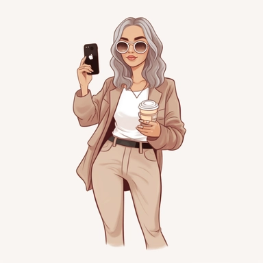,digital stickers, businesswoman, working, iphone, fashion, french, Monday, productive, cartoon realistic, clipart, minimalistic, aesthetic, rose pastel , brown pastel