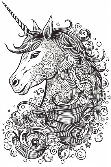 cute unicorn playing depicted in the style of clipart, white background, vector lines, in the style of a coloring book, thick, clear,lines, black and white,