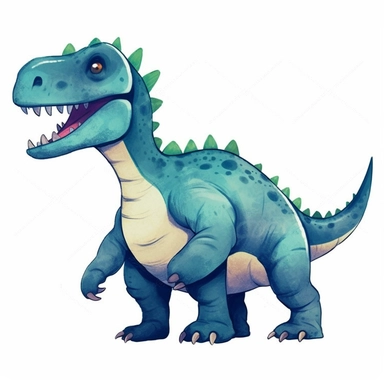 Allosaurus on isolate white background, simple design, illustration, flat colors, simple lines, graphic novel style, 2d painting, watercolor painting style, trending on art station, digital art, childrens character design, happy mood, watercolor, pixar style cartoon, without line work, minimalist, clipart