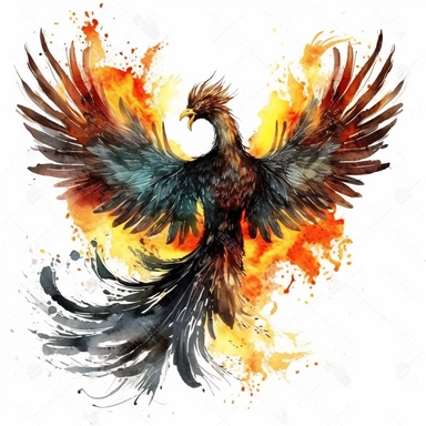 watercolor dark fantasy mystic black phoenix clipart, hd 4k, detailed, focused, isolated on white background