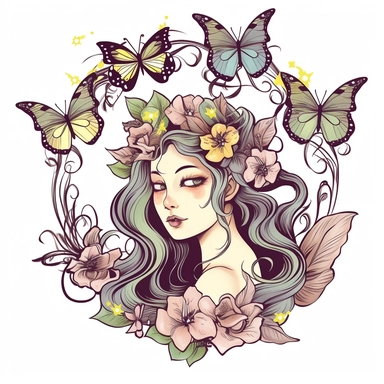 Clipart of summer fairy butterflies and flowers, in the style of watercolour, clean outline, magical, enchanted,