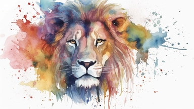 Design: The graphic created in a vector watercolor style, blending the ethereal and dreamy qualities of watercolor with the clean lines and versatility of vectors. The lion is depicted in a whimsical and enchanting manner, evoking a sense of magic and wonder. Own unique charm and personality, is portrayed with delicate and intricate details, showcasing the beauty and mystique of the natural world. Color Palette: The color palette is soft and pastel, inspired by the gentle hues found in watercolo