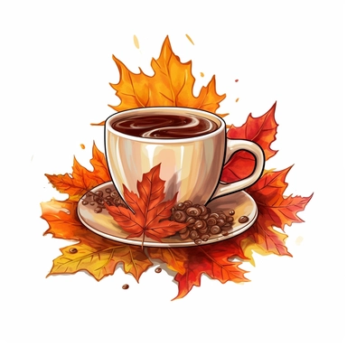 hand drawn png clip art color art of fall leaves coffee