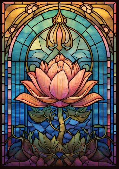 Art deco, stained glass, clipart, lotus, nature, vector, wood