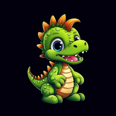 cute cartoon dinosaur clipart, black background,--no cut off edges