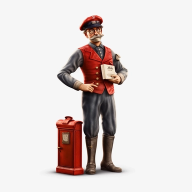 a postman from germany,standing near letter box, photorealistic, clipart,png,8k,hd