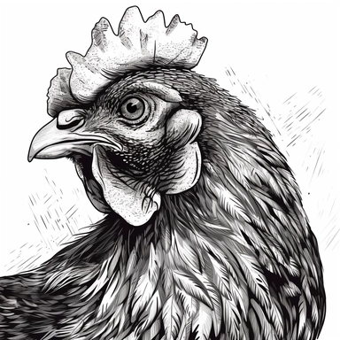 low detail vector drawing black line on white background no color clipart chicken