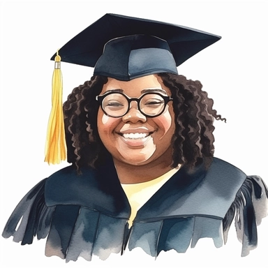 watercolor fat black female student graduation clipart on a white background