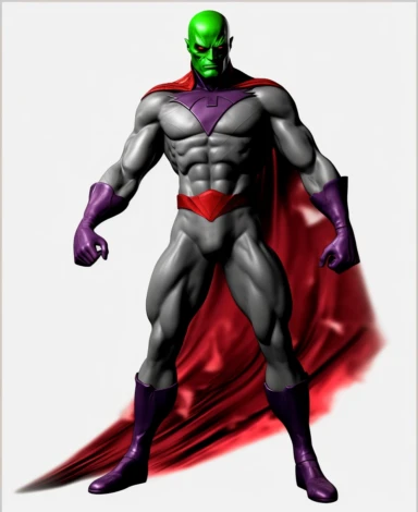 martian manhunter superheroes comic video game character, black & white transparent background png clipart, in the style of tokina opera 50mm f/1.4 ff, light green and red, realistic depictions of human form, dark purple and light green, hyperrealistic compositions, cosmic jester, photo taken with nikon d750