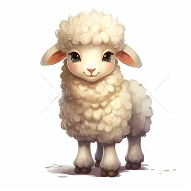 Hd clipart, sheep, child farm animal theme, cartoon style, white background, fully detailed