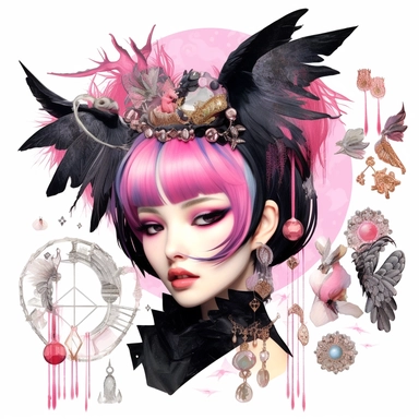 gothic clip art page white background photo realistic beautiful woman, Quilt design of portrait of a woman In the style of collage in swamp wedding makeup card captor sakura anime, candy candy, Phantom Thief Saint Tail, card captor sakura, pink mexican city, amazing, soft pastels, turquoise, shiny, neon, glitter and feathers, Jeremy Mann, Aleah Chain, leonadro da vincidroberto ferri sadness solitude death fashion, Intricate, watercolor, oil painting, pastelpunk, passionpunk, heart-core, lisa fra