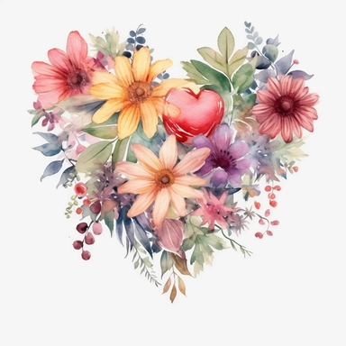 floral heart clip art, watercolor,clear background, white background