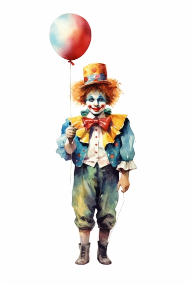 colorful vintage circus clown, watercolor clipart