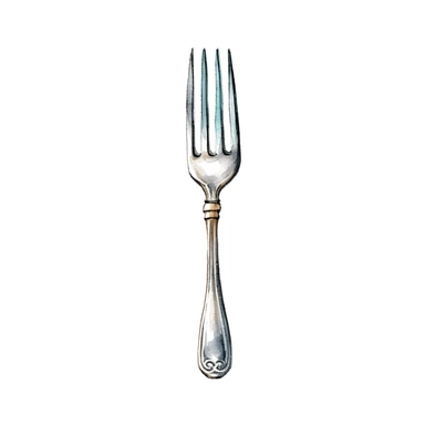 watercolor clipart of a silver fork, vintage homely vibes, isolated on white background