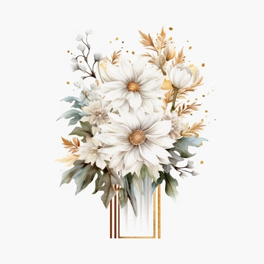 watercolour beautiful realistic white floral wedding flower spray on gold rectangle tall frame stand realistic elegant wedding floral display stand with white glitter wedding flowers ,build a family style clip art illustrated clip art graphics , PNG image,transparent background ,ultra highly detailed, 18k, sharp focus, bright photo with vibrant colours, digitally enhanced,photographic, enhanced graphics, png format, straight, sharp focus, bright lighting, intricate detailed png image ,high defin