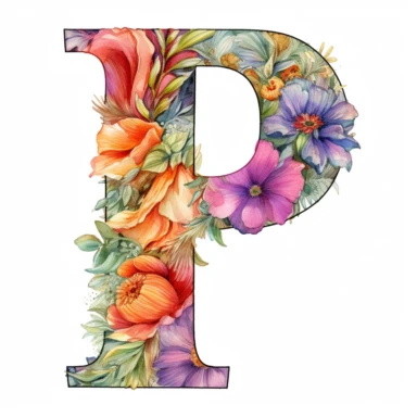 Beautiful Pastel Vintage Flower Alphabet Letter  P  Watercolor Clipart,Cartoon, hyper realistic, intricate detail, illustration style,high solution,on the white background