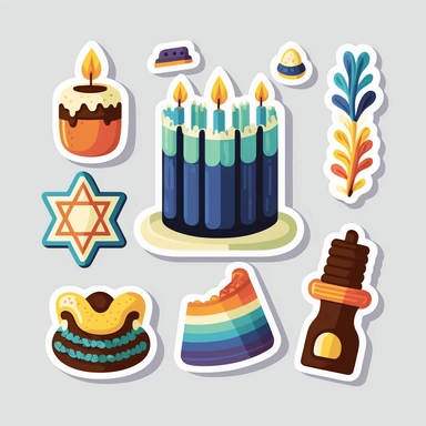 vector sticker design, Hanukkah clipart, white background, flat colors