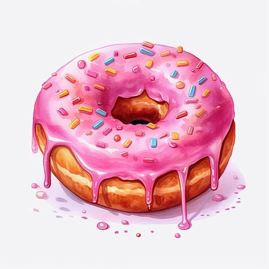 watercolour cute kawaii doughnut ultra highly detailed, 18k, sharp focus, bright photo digitally enhanced, enhanced graphics, straight, sharp focus, bright lighting, intricate detailed png image ,high definition,300dpi,graphic clipart,computer graphics