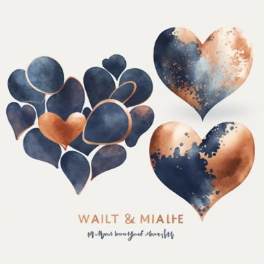 watercolor heart shapes, clipart collection, copper and navy tones, on white background