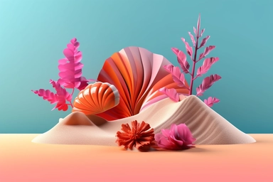 3d abstract summer nature beach object clipart with Gradient Color Overlay Background, minimal, soft color, artistic, high resolution, 8K,