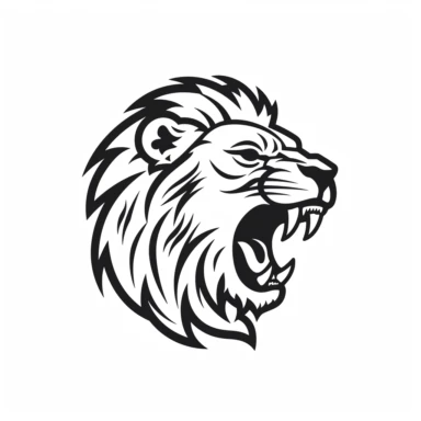 roaring lion head black frontal view silhouette vector flat simple identification symbol white backround white background minimalistic clipart png svg