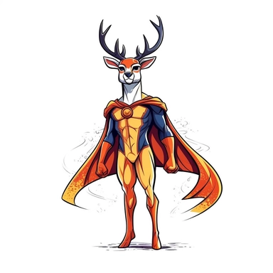 Deer like a superhero, clip art, in the style of herb, white background, extremaly high quality, 32k