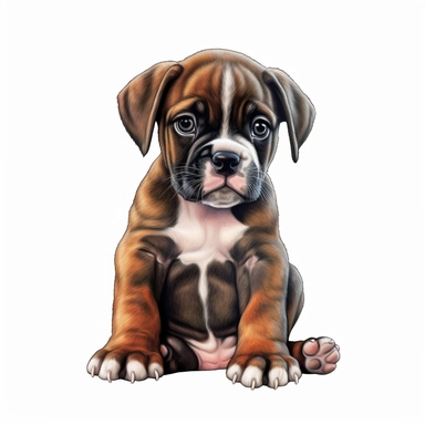 Boxer puppy, Clipart, Digital art, disney style, hyperdetailed, 1080p, Ultra-HD white background
