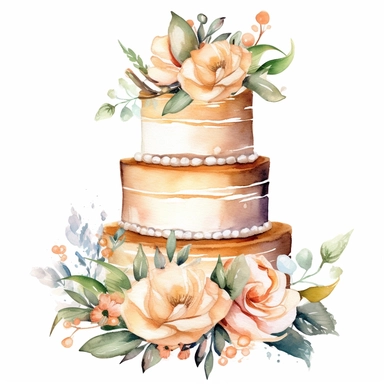 Watercolor cake boho bride wedding Clip Art , illustration, sublimation, white background for removing background
