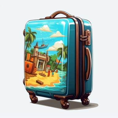 a single clipart image png graphic of a Realistic Painting Clipart Beach Vacation Luggage PNG Illustration, very detailed, Cartoon,hyper realistic, intricate detail, illustration style,high solution,on the white background