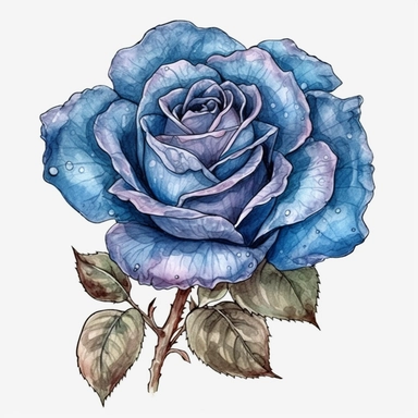 Blu Rose Cartoon, highly detailed, watercolor, clipart