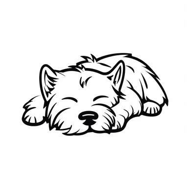 simple monochrome outline of a sleeping West Highland White Terrier dog, cute, clipart