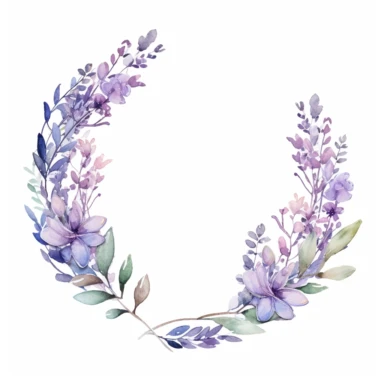 watercolour floral oval frame, in the style of watercolour, clipart, digital lavender colour, pastel, white background
