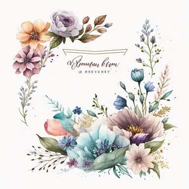 Wildflower Clipart Watercolor Floral Wedding Spring Flowers Premade Corner Arrangement. Bachelorette party, pink, blue, purple and brown pastel colors on white background FOR GIFT CARD, WEDDING INVITATIONS