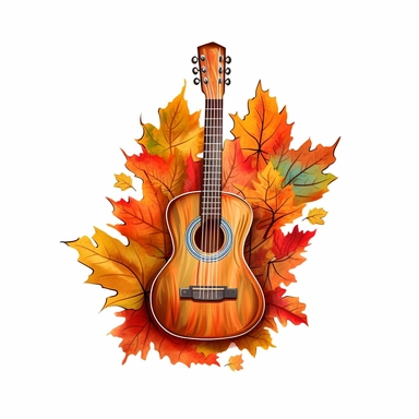 hand drawn png clip art color art of fall leaves guitar
