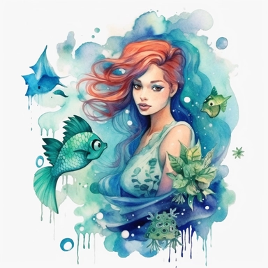 ariel underwater world watercolor clipart