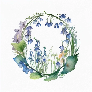 beautiful Watercolour Bluebell Flowers Clipart, a ring of bluebell flowers, white background