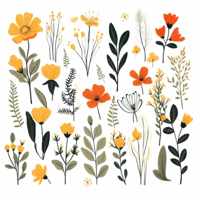 La Fleur - Modern Botanicals, set of clipart, cartoon style, isolated white background