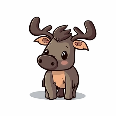 cute baby moose clipart, cartoon style, no shadow, black outline, isolated white background, 8k
