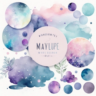 A collection of watercolor background clipart that captures the beauty and mystery of space, with a soft, pastel color palette in shades of blue, pink, and lavender. The collection includes a variety of shapes and designs, including circles, squares, rectangles, and ovals, as well as abstract shapes and designs. The backgrounds have a dreamy, romantic quality, with the colors blending together in a way that suggests movement and life. The images are adorned with shimmering gold accents that add 