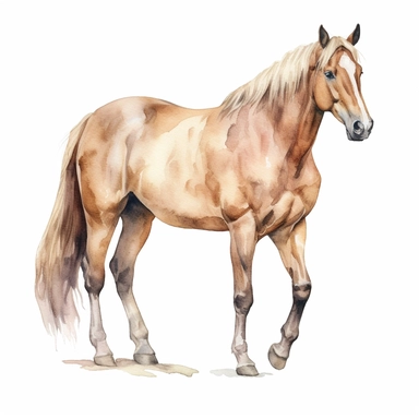 American Quarter Horse clipart, white background, watercolor sophisticated drawing
