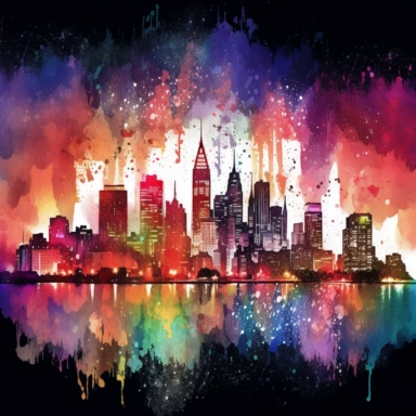 watercolor, clipart, image of the New York Skyline at night AR 3:2