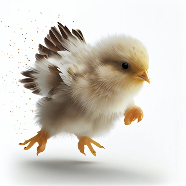 Cute little chicken flying , macro, clip art, no shadow, white background, hd hdhd, 8k, sharp,