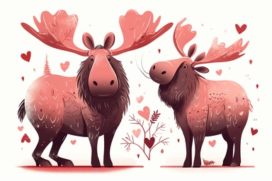 Cute Moose in valentine Day clipart, cartoon, white background,