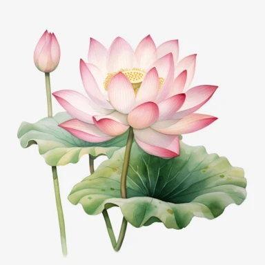 lotus flower, watercolor, clipart, white background